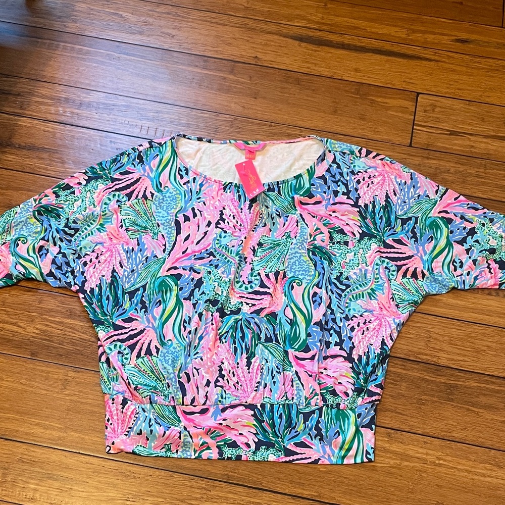 Lilly Pulitzer Pink, Green & Blue Tropical Print Women's Top